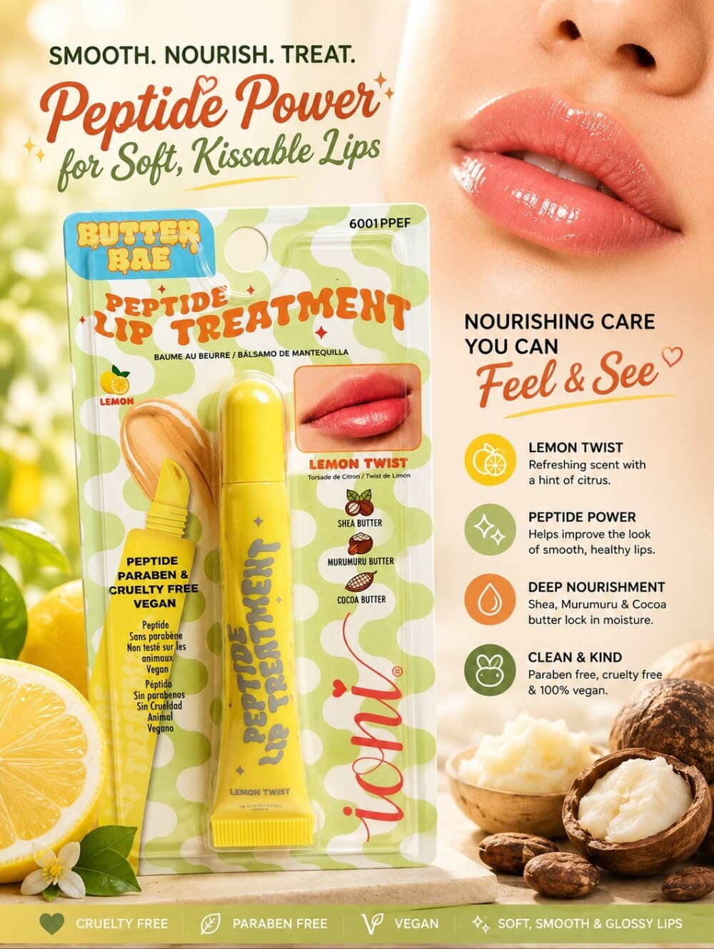 BUTTER BAE VEGAN PEPTIDE LIP TREATMENT W / COCOA BUTTER BY IONI NET WT. 0.35 OZ